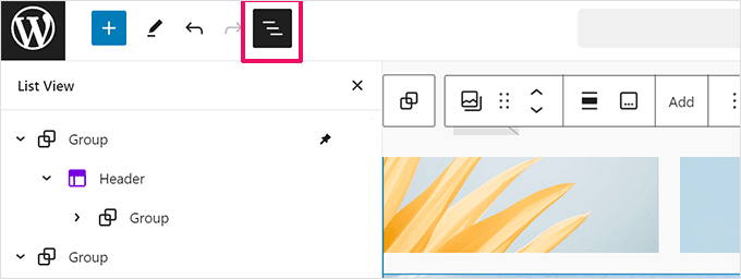 Просмотр списка в редакторе WordPress List view in WordPress editor