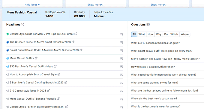 Titulares de subtemas y preguntas Subtopic headlines and questions