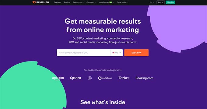 Sitio web de Semrush Semrush website