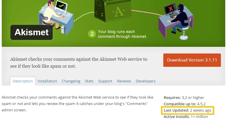 Melihat Pembaruan Terakhir Plugin WordPress Akismet