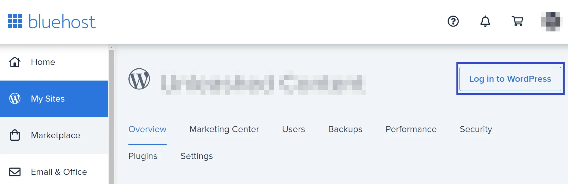 Accesso a WordPress con Bluehost.