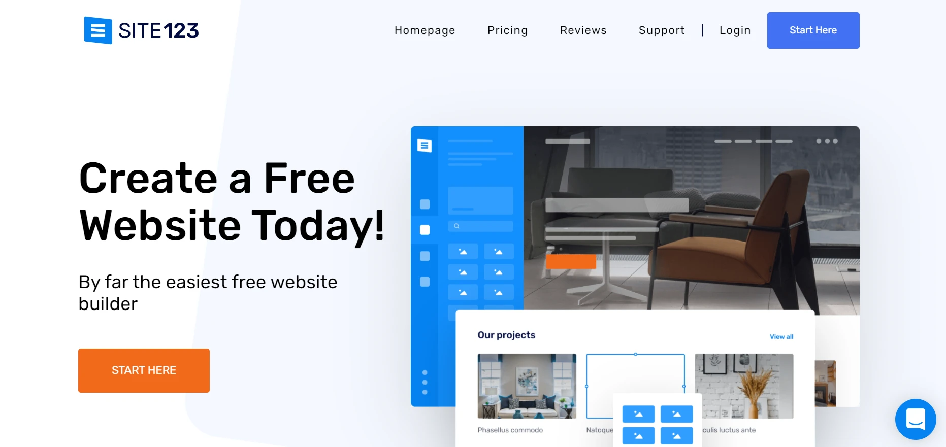 Halaman beranda pembuat situs web gratis Site123.