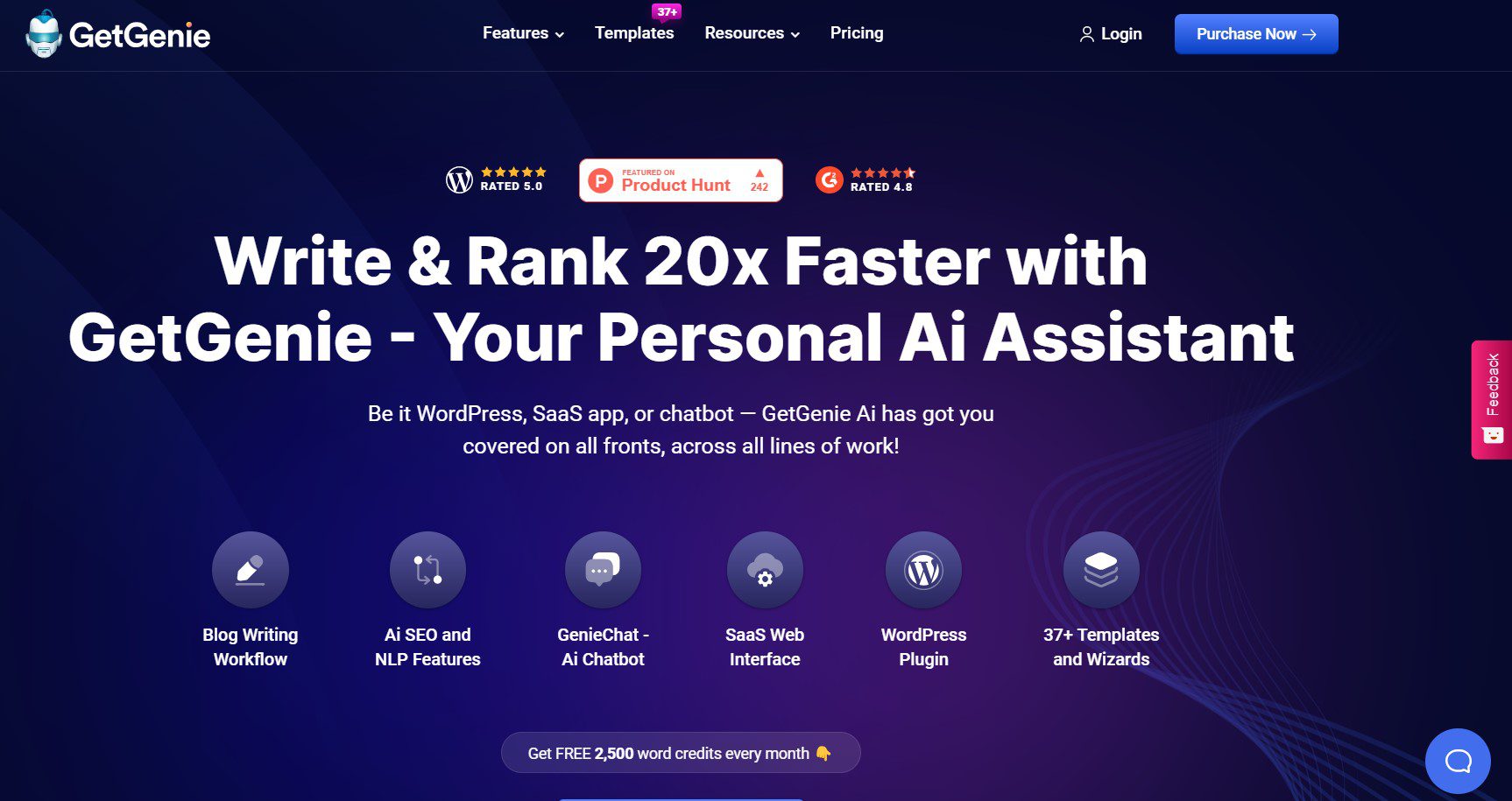 นักเขียนเนื้อหา WordPress ที่ดีที่สุด - ส่วนฮีโร่ GetGenie AI