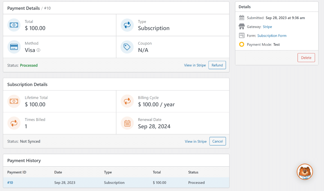 individual payments page