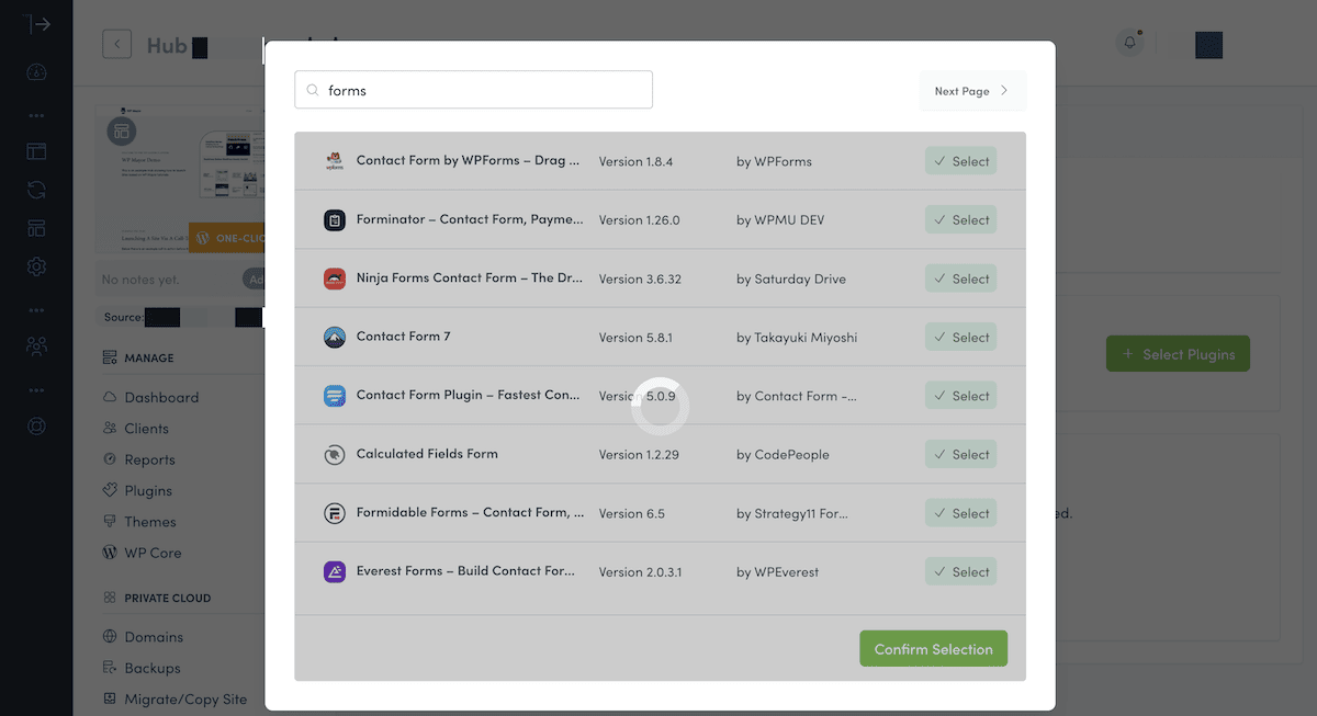 Ricerca nell'interfaccia integrata per la directory dei plugin di WordPress dalla dashboard di Dollie.