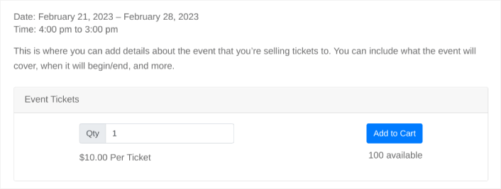 Vista previa de la venta de entradas para eventos en WordPress