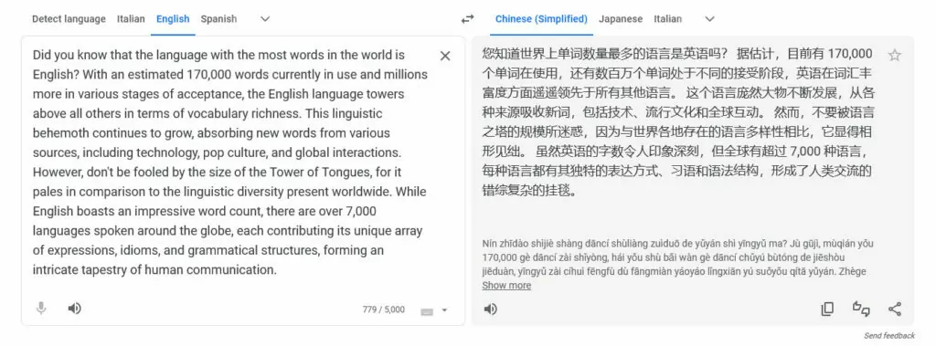 Comparación de longitud de texto en inglés y chino