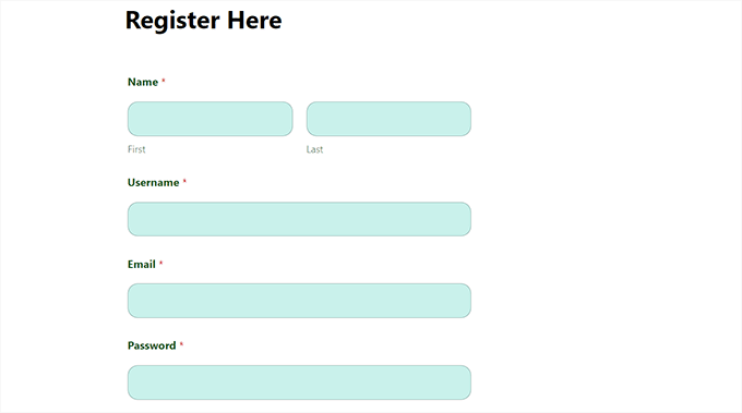 Vista previa del formulario con estilo Styled form preview