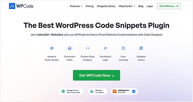 Complemento de fragmentos de código de WordPress WPCode WPCode WordPress code snippets plugin