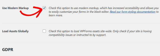 Habilite el marcado moderno en WPForms Enable modern markup in WPForms