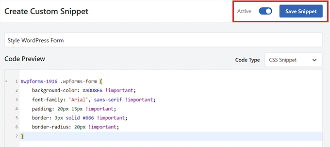 Guardar fragmento de estilo de formulario Save form styling snippet