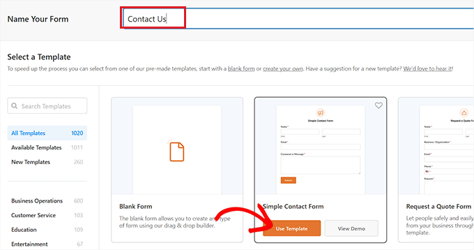 Elija la plantilla del formulario de contacto Choose the contact form template
