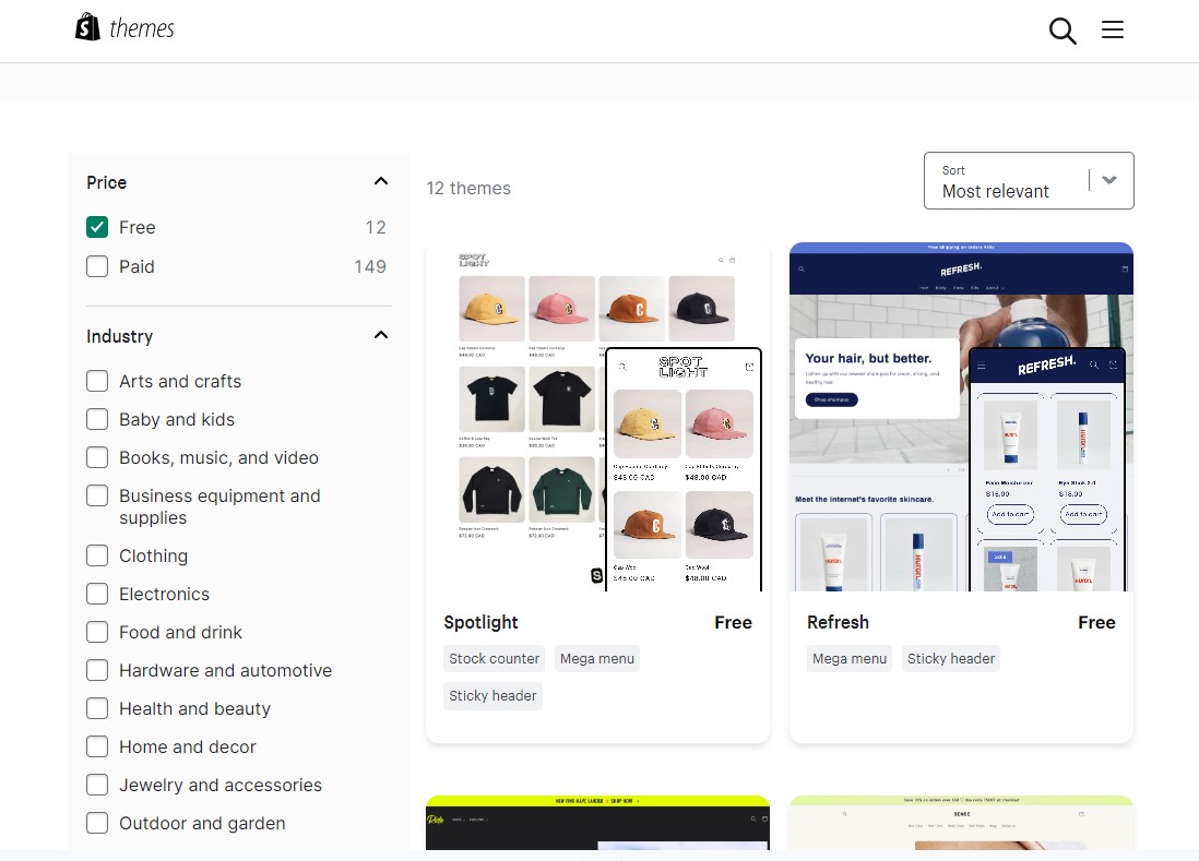 用于店面设计的 Shopify 免费和付费主题