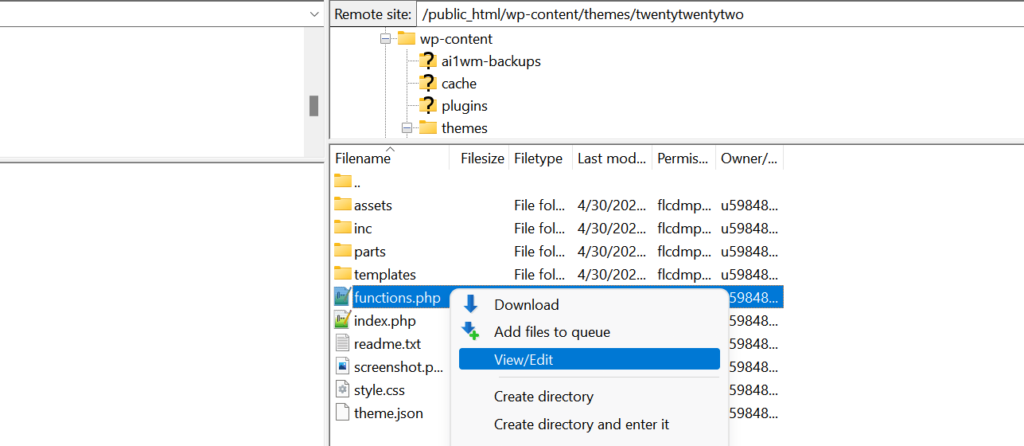 Bearbeiten Sie die Datei „functions.php“. Edit functions.php file