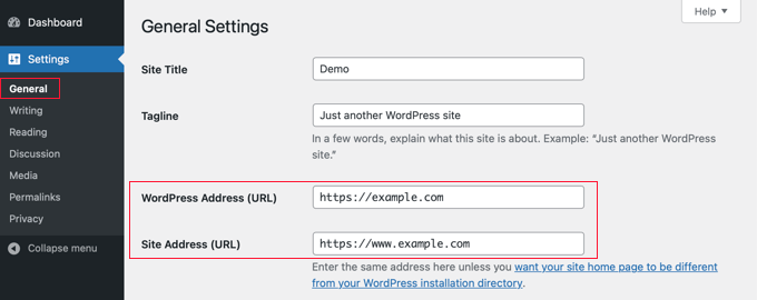 Die Seite „Allgemeine Einstellungen“ in WordPress The General Settings Page in WordPress