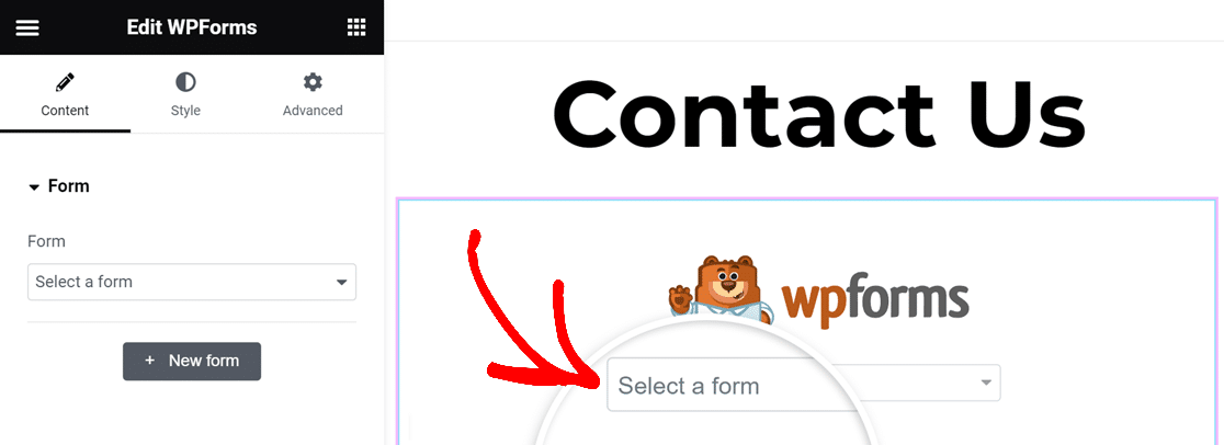 Sélection d'un formulaire existant à partir du widget WPForms Elementor