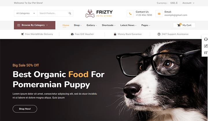9+ En İyi Evcil Hayvan Mağazası WooCommerce Temaları 2023 9 frizty 15