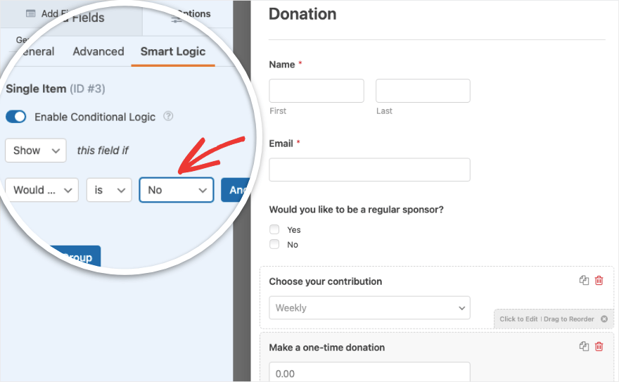 Logica intelligente per no in WPForms