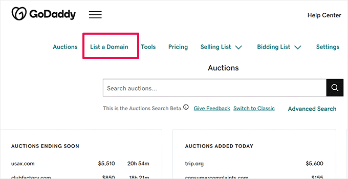 Lelang domain GoDaddy GoDaddy domain auctions