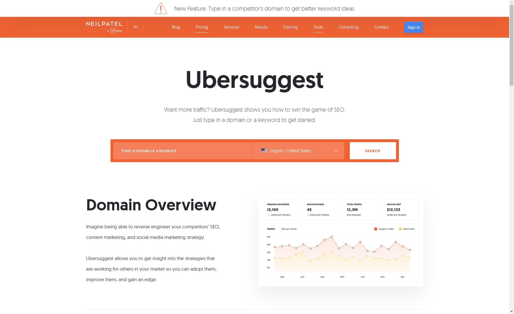 Ubersuggest 關鍵字研究工具