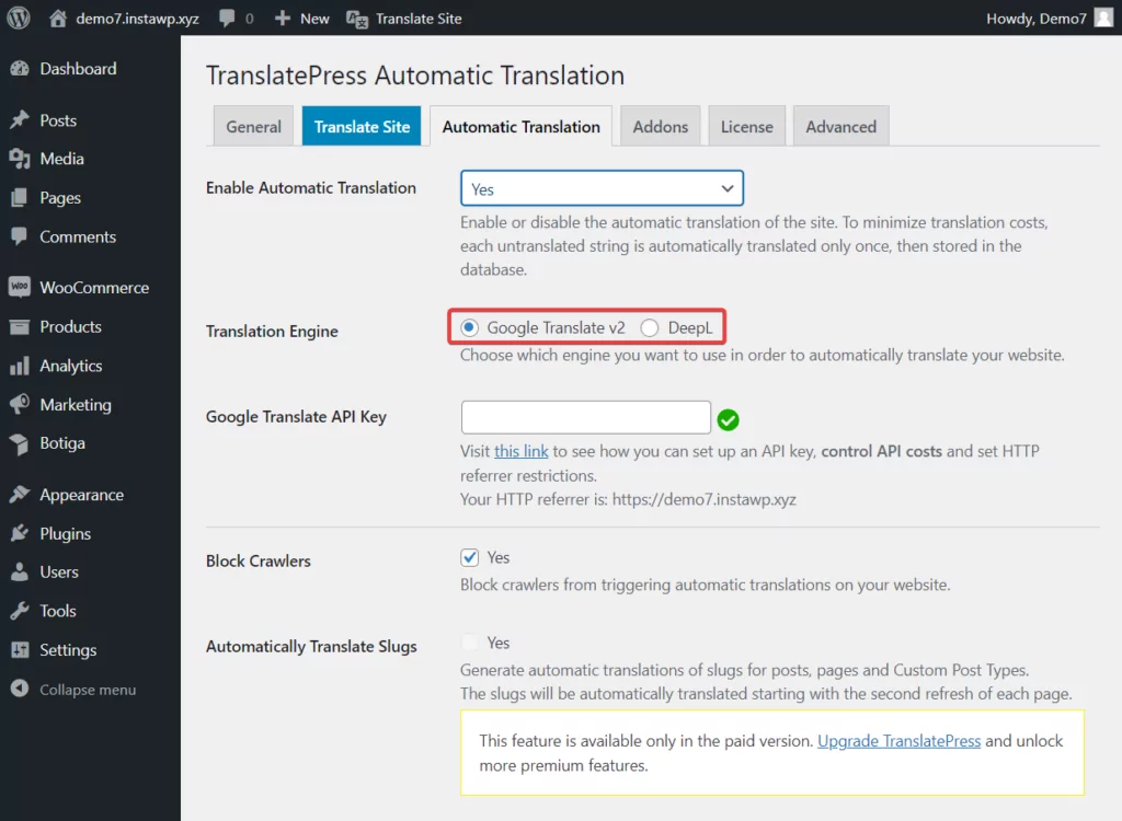 Translatepress جوجل ترجمة Deepl أداة الترجمة التلقائية