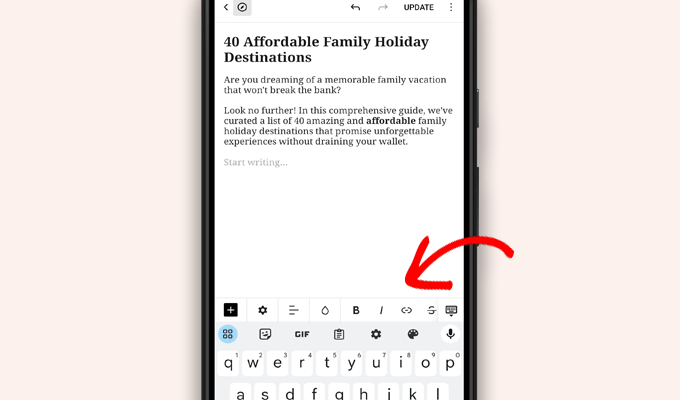 Edytor WordPress na telefonie komórkowym WordPress editor on mobile