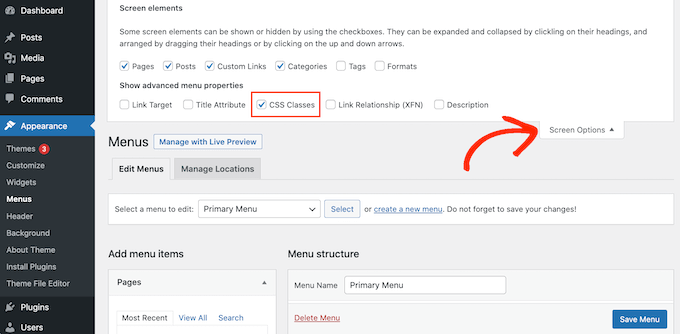 WordPress 탐색 메뉴에 CSS 클래스 추가 Adding CSS classes to a WordPress navigation menu