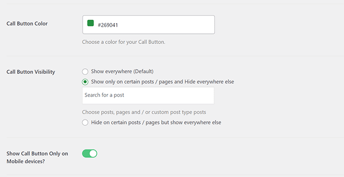 WP 통화 버튼 표시 설정 WP Call Button display settings
