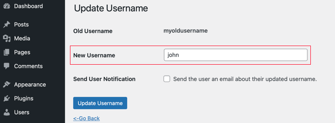 사용자 이름 업데이트 Update username