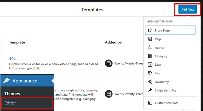 사이트 편집기에서 새 템플릿 만들기 Creating a new template in Site Editor