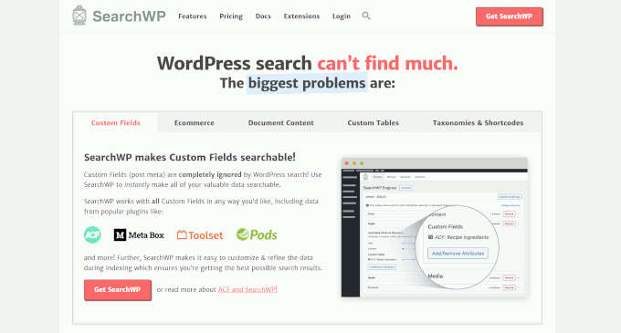검색WP 웹사이트 SearchWP website