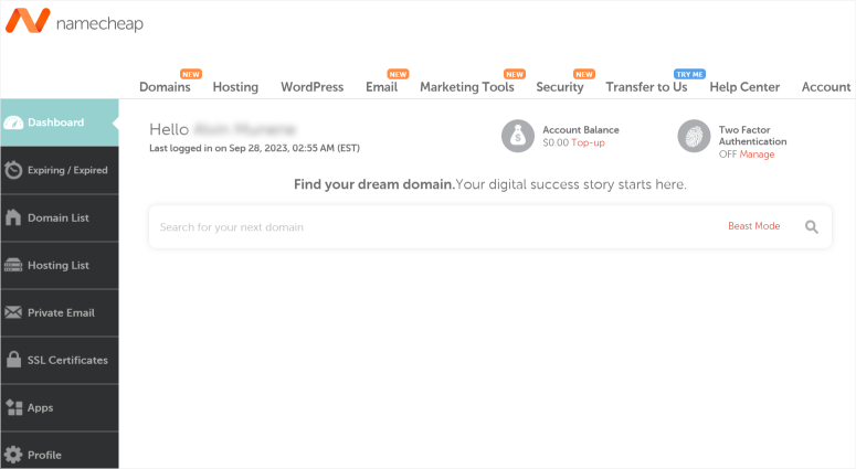 namecheap-dashboard - IsItWP - Detector gratuit de teme WordPress namecheap dashboard