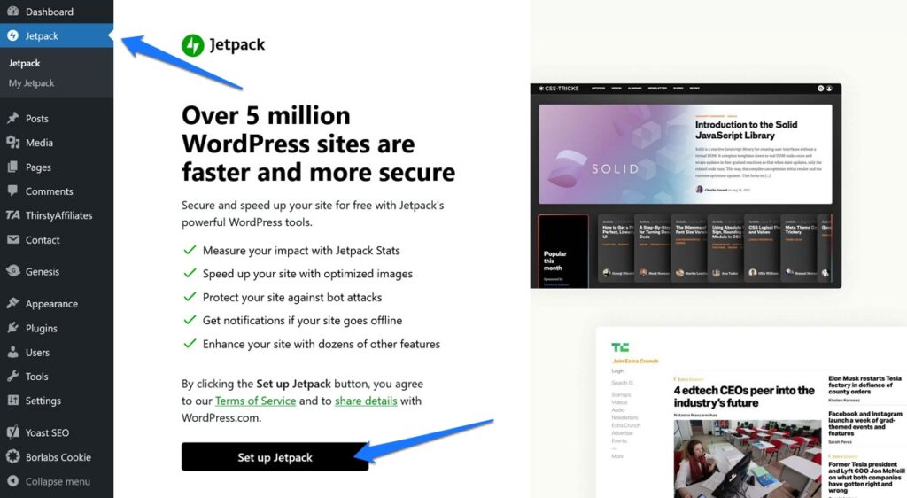 impostare il jetpack