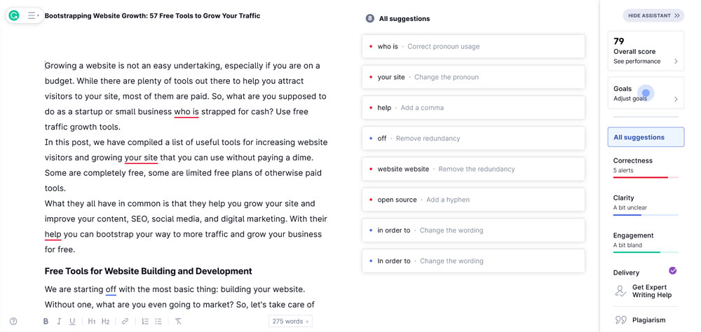 strumento di correzione di bozze e modifica grammaticale con piano gratuito