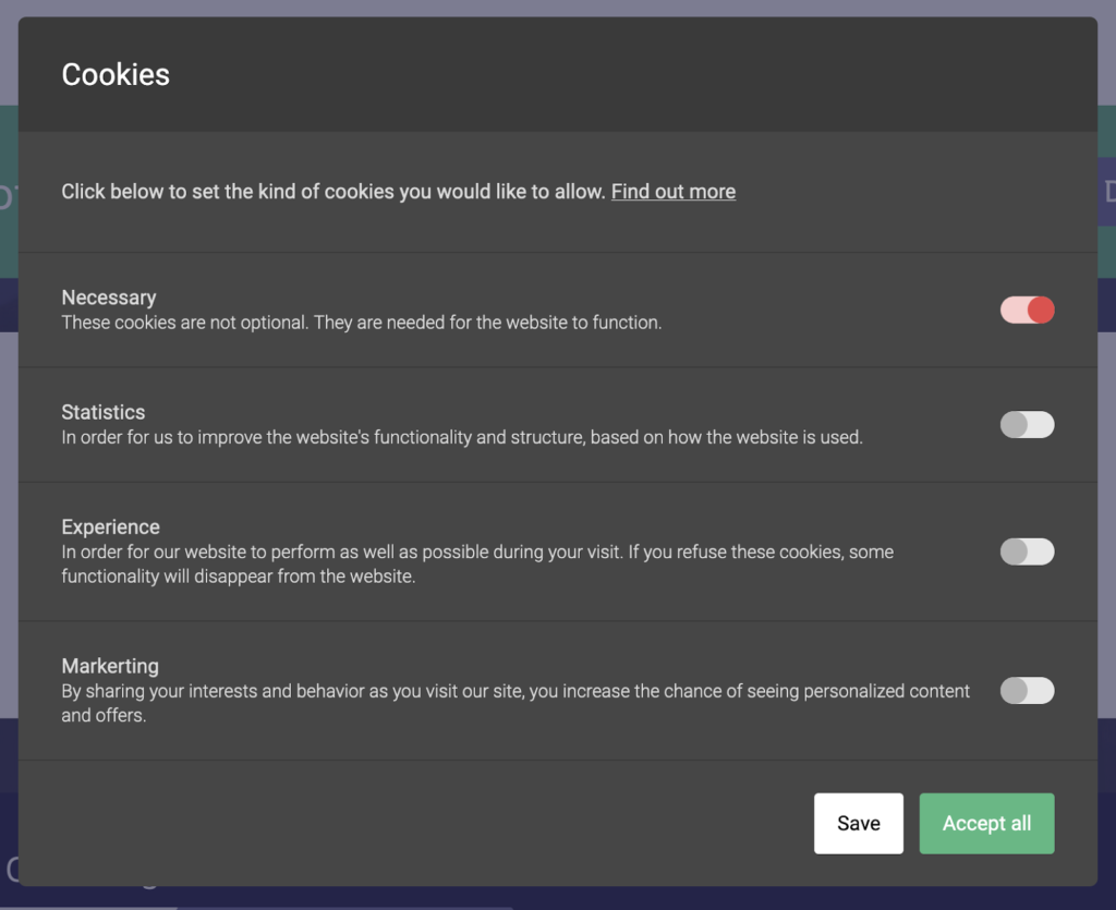 Cookie およびコンテンツ セキュリティ ポリシー設定内の Cookie 設定。