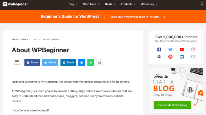 Tentang Halaman WPBeginner About WPBeginner Page