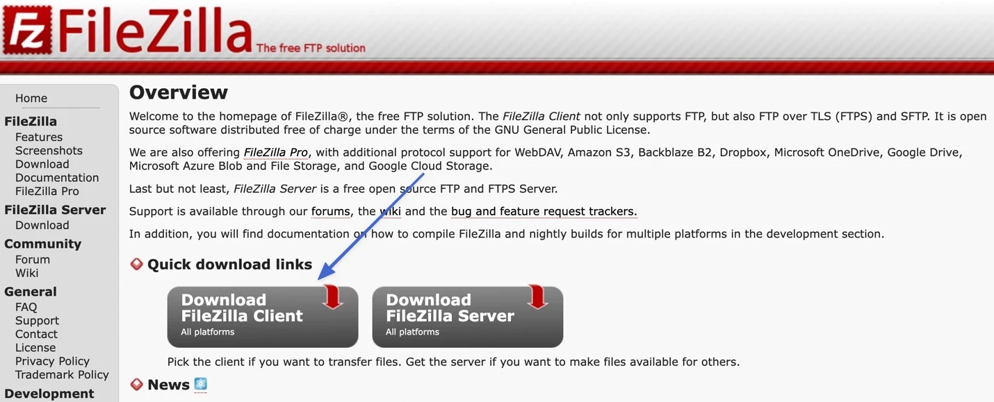 زر تنزيل FileZilla