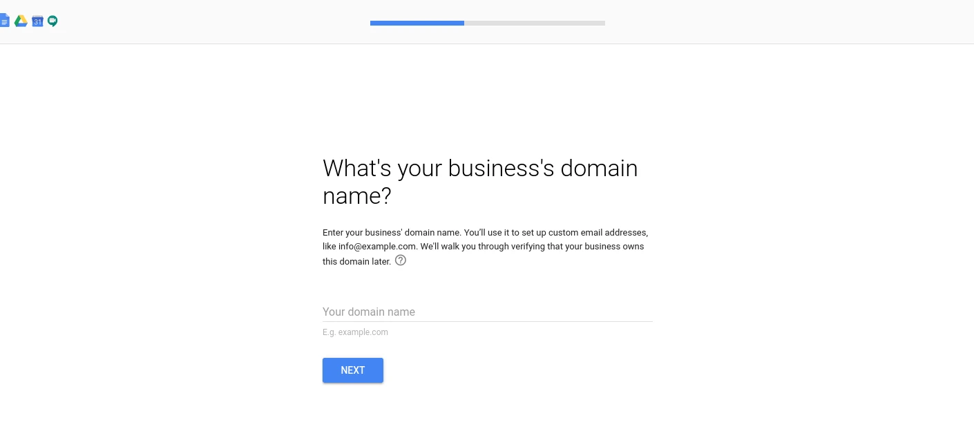 设置 G Suite 帐户时输入企业域名的位置。