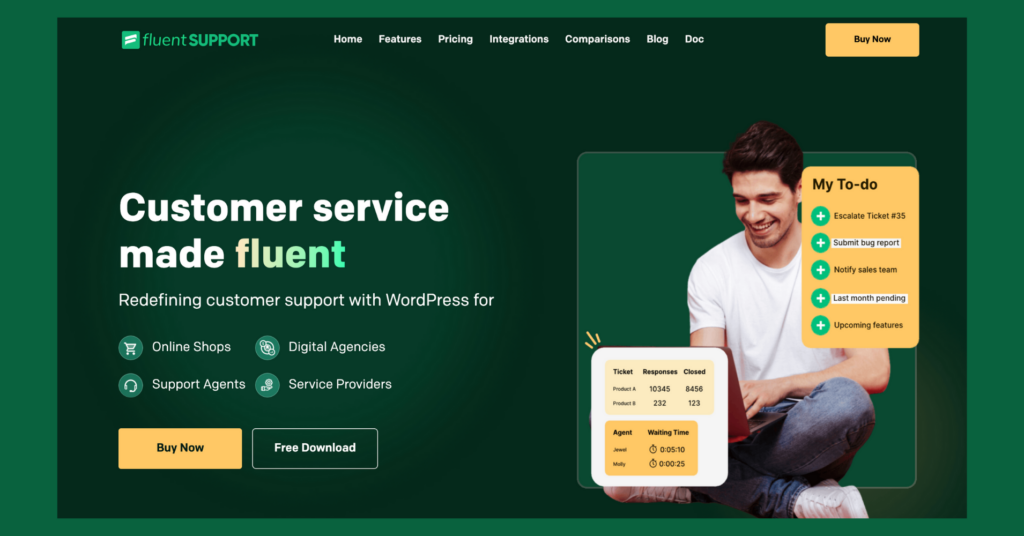 Schermata della home page del supporto fluente