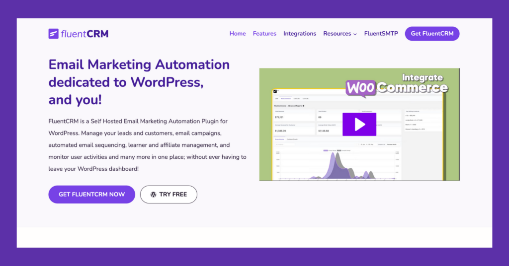Schermata della home page di Fluent CRM