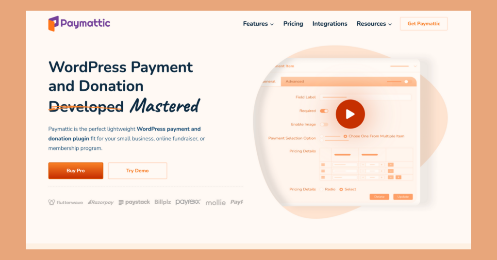 Schermata della home page di Paymatic