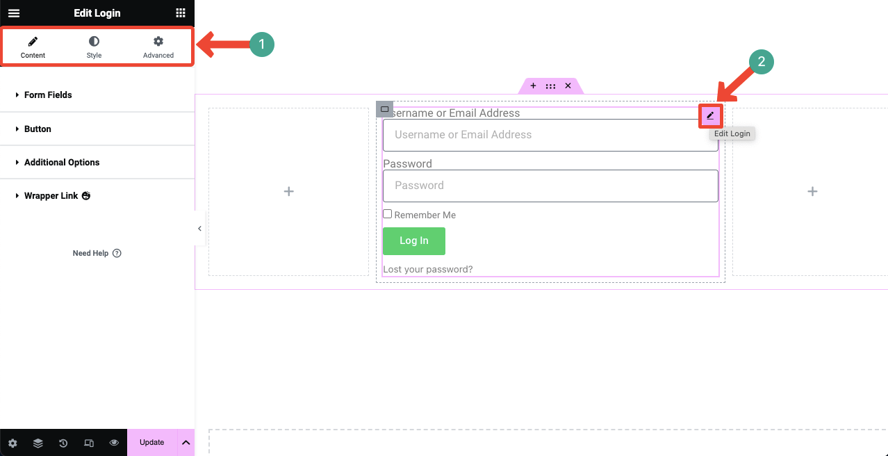 Elementor 10을 사용하여 WordPress에 로그인 페이지를 만드는 방법 Customize the Login widget