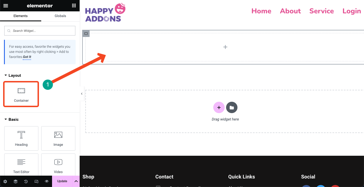 Elementor 5를 사용하여 WordPress에 로그인 페이지를 만드는 방법 Drag and drop the Flexbox container