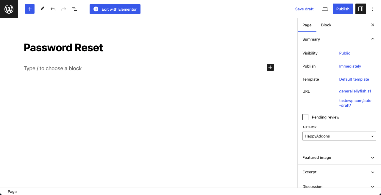Elementor 25를 사용하여 WordPress에서 로그인 페이지를 만드는 방법 Create a new page for password reset