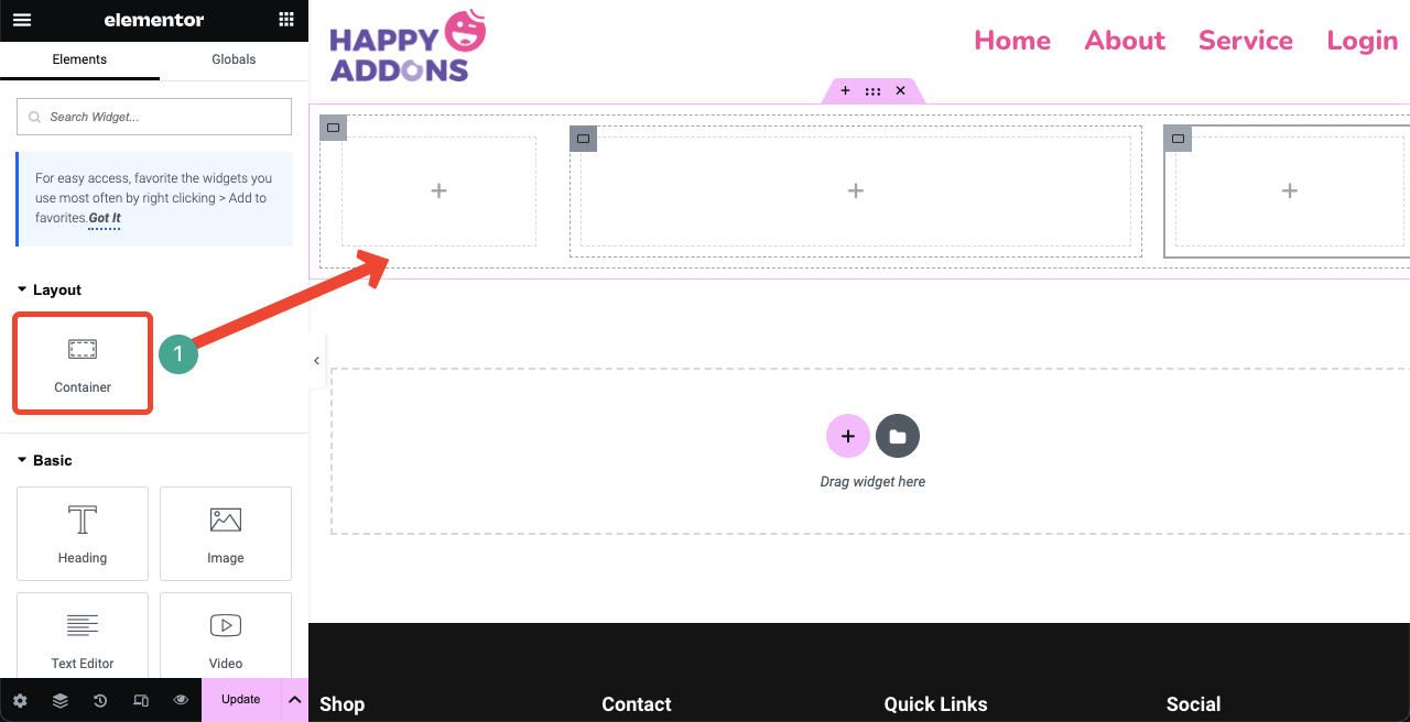 Elementor 7을 사용하여 WordPress에 로그인 페이지를 만드는 방법 Add more flexbox container with the parent container