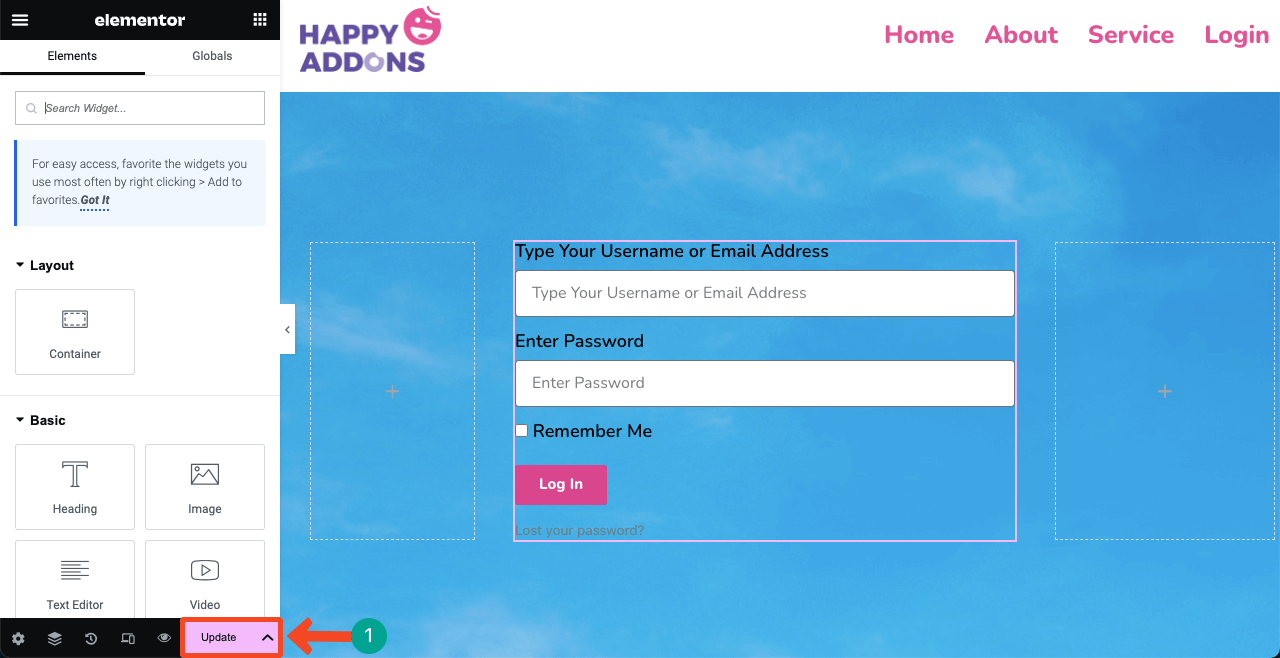 Elementor 21을 사용하여 WordPress에 로그인 페이지를 만드는 방법 Publish the Login page design