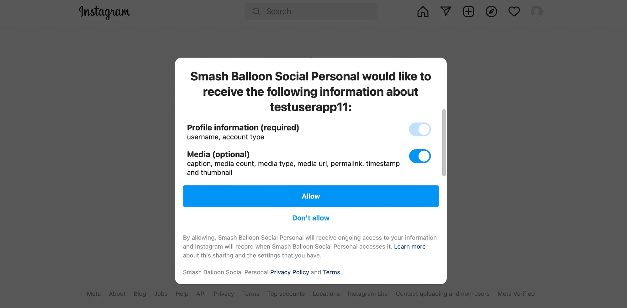 Balon Instagram izinlerini parçalayın.