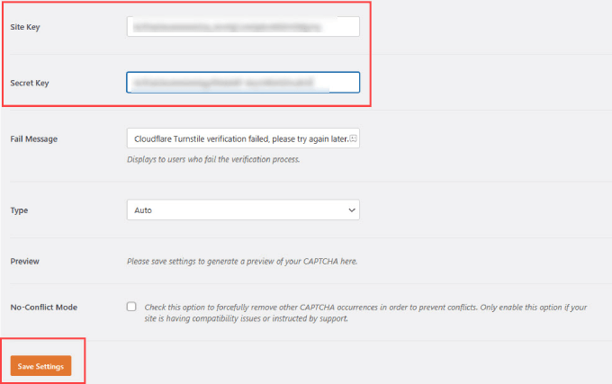 วางรหัสไซต์และรหัสลับ Paste site key and secret key