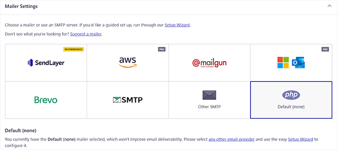 Escolha um mailer no Easy WP SMTP Choose a mailer in Easy WP SMTP