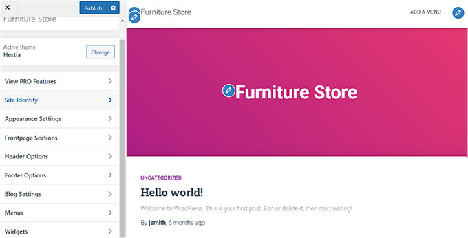 Personalizza il tema nel Customizer Customize theme in the Customizer